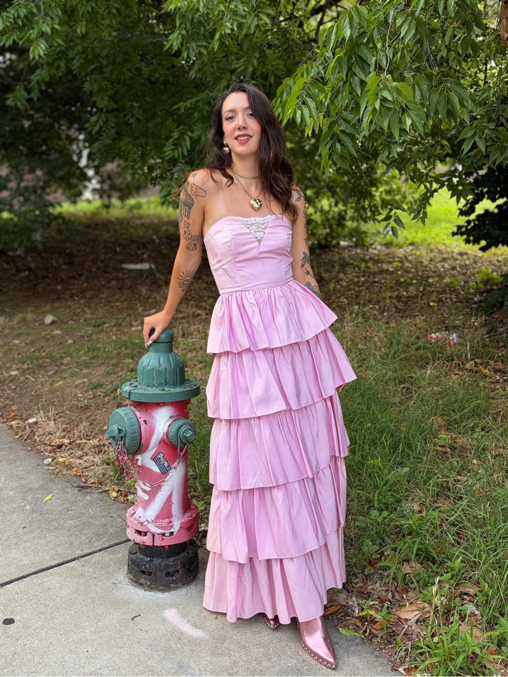 Vintage 70s Roberta Tiered Cupcake Strapless Gown Dress